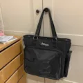 Borsa ita nera grande capacità tote bag tasca frontale trasparente borsa a tracolla - Nero