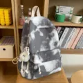 Zaino batik grigio grande capacita borsa da scuola casual con ciondolo in peluche carino - Nero Grande