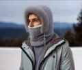 Winter thick fleece knitted hooded balaclava scarf warm windproof outdoor cycling hat - Gray