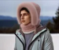Close-up detail of the plush winter balaclava hood, showing cozy fleece lining and warm pink texture. - Pink