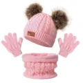 Enfant Hiver Rose 3 Pièces Ensemble Bonnet Écharpe Polaire Gants Chaud Mignon Bébé - Rose Clair