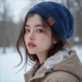Winter warm fleece-lined knit beanie hat for women, stylish soft casual pullover hat details. - Mixed Navy Blue