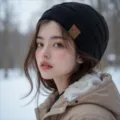 Winter warm knitted beanie hat for women, casual solid color thick wool skull cap, soft stretchy ski cap. - Mixed Black