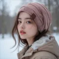 Winter fleece-lined knit beanie hat, warm and stylish pull-over casual winter cap for women. - Mixed Pink