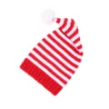 Gorro de Navidad de punto a rayas rojo y blanco gorro de invierno cálido con pompón adultos. - Talla única / Cuadros rojos y blancos - Adulto