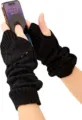 Black knit arm warmers fingerless gloves, stylish distressed winter warm sleeves for women. - One Size / Black