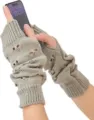 Knit fingerless gloves autumn winter hollow heart arm warmers long wrist sleeves chic cozy. - One Size / Gray