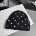 Black rhinestone knit beanie for women, warm winter plush hat with sparkling crystals. - One Size / Black