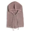 Waffle knit balaclava hooded scarf warm winter windproof solid color cap for women mauve - Khaki
