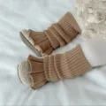 Cute baby knit leg warmers, cozy toddler winter ruffle slouch socks in stylish camel color. - Khaki