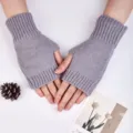 Mujer invierno cálidos tejidos guantes sin dedos color sólido bonitos guantes cortos. - Talla única / Gris claro
