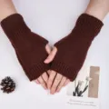 Guantes de punto sin dedos marrones mujer invierno calientes color liso estudiante. - Talla única / Café