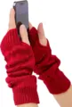 Red knit fingerless gloves with cute hollow heart pattern, cozy warm winter arm warmers. - One Size / Red
