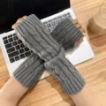 Graue gestrickte fingerlose Handschuhe Armwärmer Winter warme Thermohülle Damen - Grau