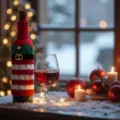 Copertura natalizia in maglia per bottiglia di vino decorazione festiva a righe festa - Campanella a Strisce Rosso Verdi