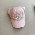 Pink empty top sun visor cap for kids with cute silver bow embroidery casual outdoor hat - Embroidered Bowknot Empty Top Hat / Pink