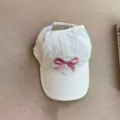 Kids white baseball cap with cute pink bow embroidery, casual sun shading duckbill hat. - Embroidered Bowknot Empty Top Hat / White