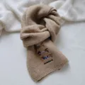 Cute dachshund embroidered wool blend knitted scarf, cozy autumn winter neck warmer for women. - Scarf / Khaki