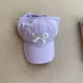Kids purple baseball cap with cute white bow embroidery, casual sun visor for daily wear. - Embroidered Bowknot Empty Top Hat / Purple