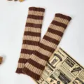 Chauffe-bras tricotés rayés marron beige gants sans doigts confortables manches hiver douces - Taille unique / Café & Kaki