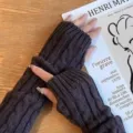 Knitted Fingerless Gloves Dark Grey Cable Knit Arm Warmers Winter Fashion Hand Warmers - Coffee