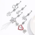 Strass Bauchnabelpiercing Schmuckset Detailansicht mit verschiedenen funkelnden Anhängern. - Set / Silber