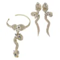 Schlangen Strass Ohrringe Handkette Set luxuriöse Kristall Schmuck Statement für Damen - Goldenes Schmuckset mit weißem Zirkonia