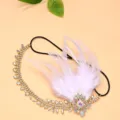 Vintage 1920s Gatsby Feather Headband Rhinestone Crystal Flapper Hair Chain Party Accessories - Leaf-Shaped Gold