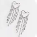 Glitzernde Strass Herz Quasten Ohrringe in Silber, elegante Party Ohrhänger für Damen. - Herz-Tropfen-Quastenohrringe / Silber