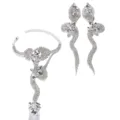 Glitzernde Strass Schlangen Ohrringe Finger Armband Set, elegante Silber Schmuck Partei. - Silber Weiß Strass Set