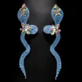 Glänzende blaue Strass Schlangen Ohrringe Statement Kristall lange Hänge Modeschmuck - Silber Farbe Blauer Strass Ohrringe