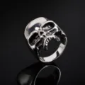 Bague tete de mort punk homme en acier inoxydable poli style motard tendance bijou - Taille 7 / Style Acier