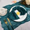 Dark teal crinkle gauze napkin boho table runner for wedding party home decor aesthetic - No. 68 Peacock Blue