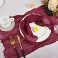 Burgundy cheesecloth table runner, gauze fabric bohemian wedding party home dining decor cloth - Jujube Red #5