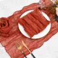 Rustic terracotta cheesecloth table runner and gauze fabric for wedding party decoration - Rust red