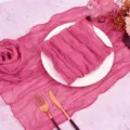 Pink gauze wrinkled cloth napkin and bohemian table runner for wedding party home decor - Rose Red