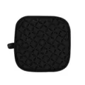 Black square silicone hot pad with woven grid pattern heat resistant kitchen pot holder loop - Black Heat Insulation Pad