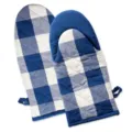 Blue and white checkered oven mitts, thick cotton heat resistant kitchen baking gloves. - Heat-resistant Gloves / Blue & White