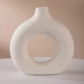 Nordische Keramik Donut Vase Minimalistische Hohle Runde Blumenarrangement Dekoration - Weiß gesprenkelt (Groß)