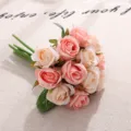 Kunstblumen Rosenstrauß 12 Köpfe künstliche Blumen für Hochzeitsfotografie Heimdeko. - Champagner