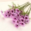 Artificial purple daisy flowers bouquet, silk floral arrangement for home decor and photography. - Deep Pink