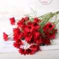 Red artificial chrysanthemum chamomile flower variant bundle, perfect for home decor. - Red