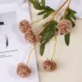 Künstlicher 5-Kopf Pompon Blumenzweig für Heimdekoration, Hochzeitsrequisiten und Fotografie. - Kaffeebraun