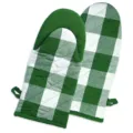 Green and white checkered cotton oven mitts, thick heat resistant baking gloves for kitchen. - Heat-resistant Gloves / Green And White