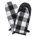Black and white buffalo plaid oven mitts, thick cotton heat resistant kitchen baking gloves. - Heat-resistant Gloves / Black and White