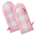 Pink white plaid cotton oven mitts heat resistant kitchen baking microwave gloves 1pc - Heat-resistant Gloves / Pink White