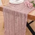 Runner da tavola in mussola stropicciata rosa, tovaglia in garza per decorazioni nuziali - 90*180cm / Rosa Pelle