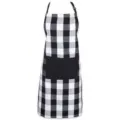 Black and white buffalo plaid kitchen apron with pocket and adjustable strap for cooking. - 66×88 cm / Black & White