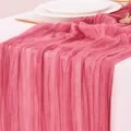 Runner da tavola in garza stropicciata rosa, stile bohémien per matrimoni e decorazioni. - 90*180cm / Rosso Gomma
