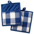 Cotton plaid pot holder, blue and white kitchen heat-resistant insulated mat for baking. - Heat Insulation / Blue & White